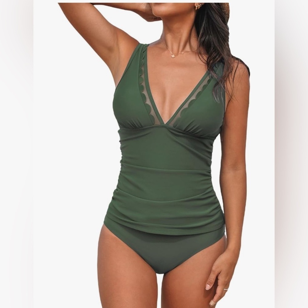 NEW-2XL Halter deep, V 
Elegant Green 
Tummy control Women's Swimwear